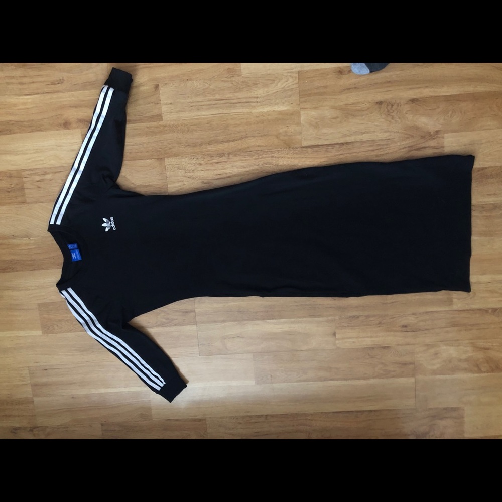 adidas Black Maxi Dress with White Stripe Sleeve Detail - Picture 6 of 6